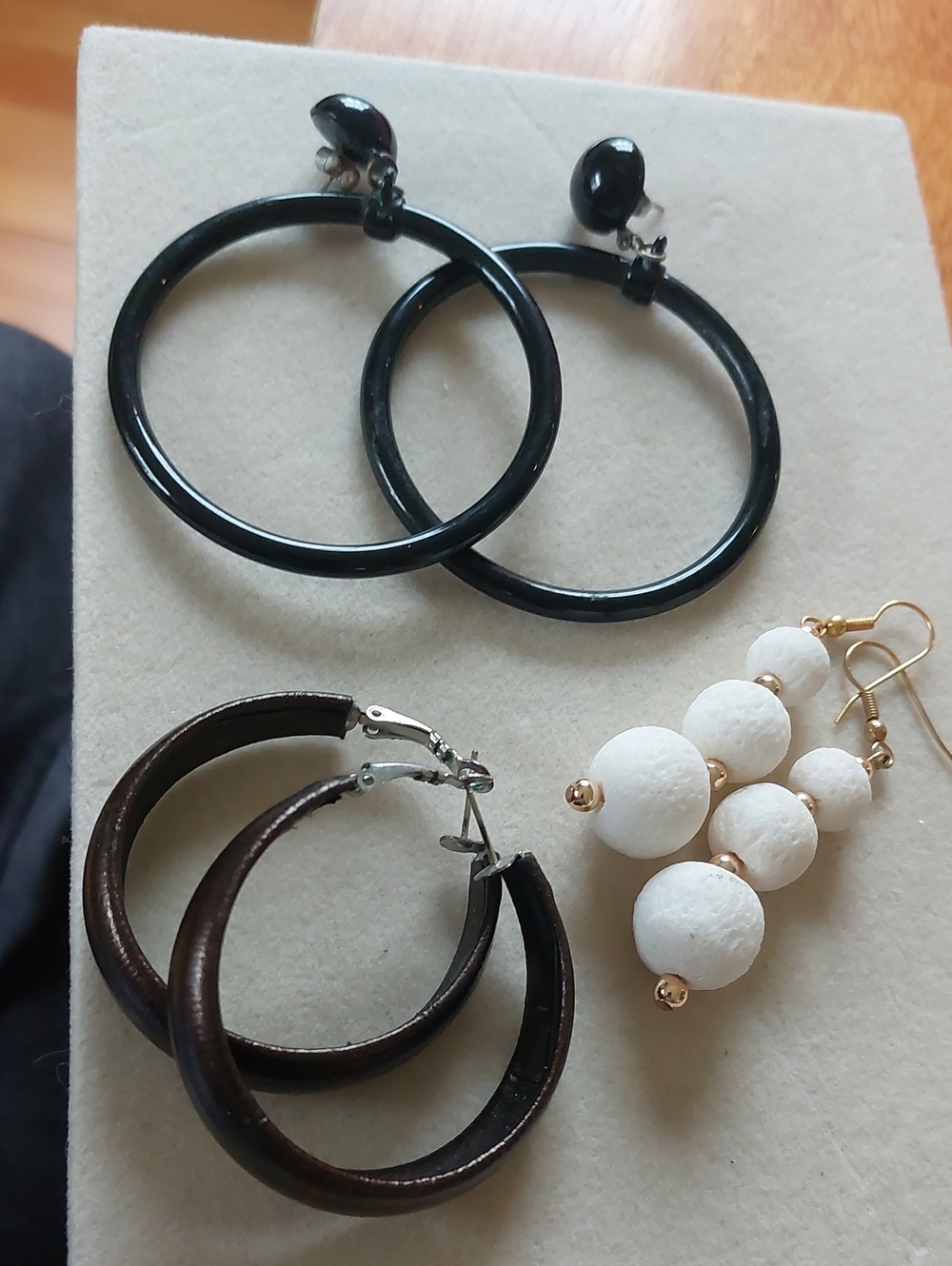Vintage Boho Earring Lot Black Door Knockers White Lava Brown Wood Hoops
